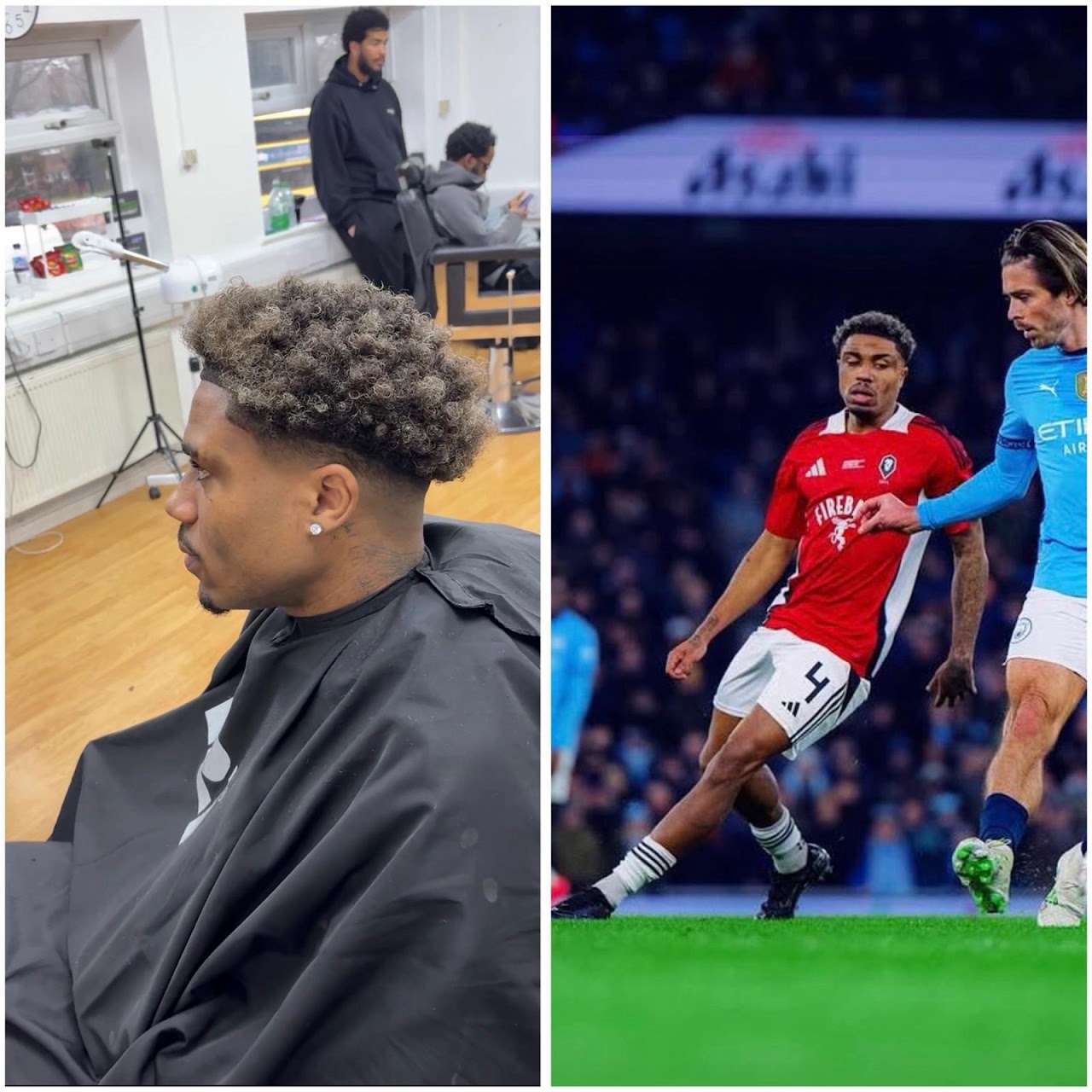 Client in football kit playing against Manchester City